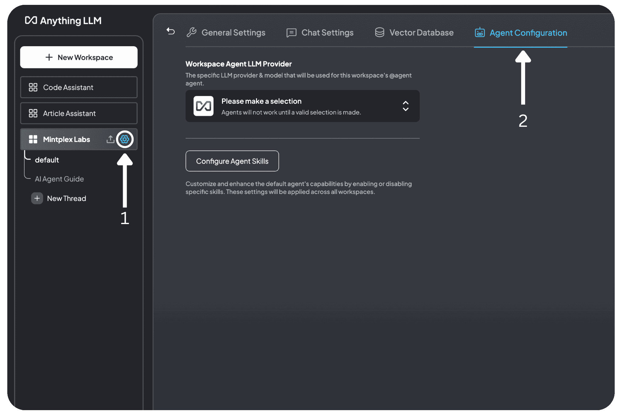 AnythingLLM Agent Configuration Menu
