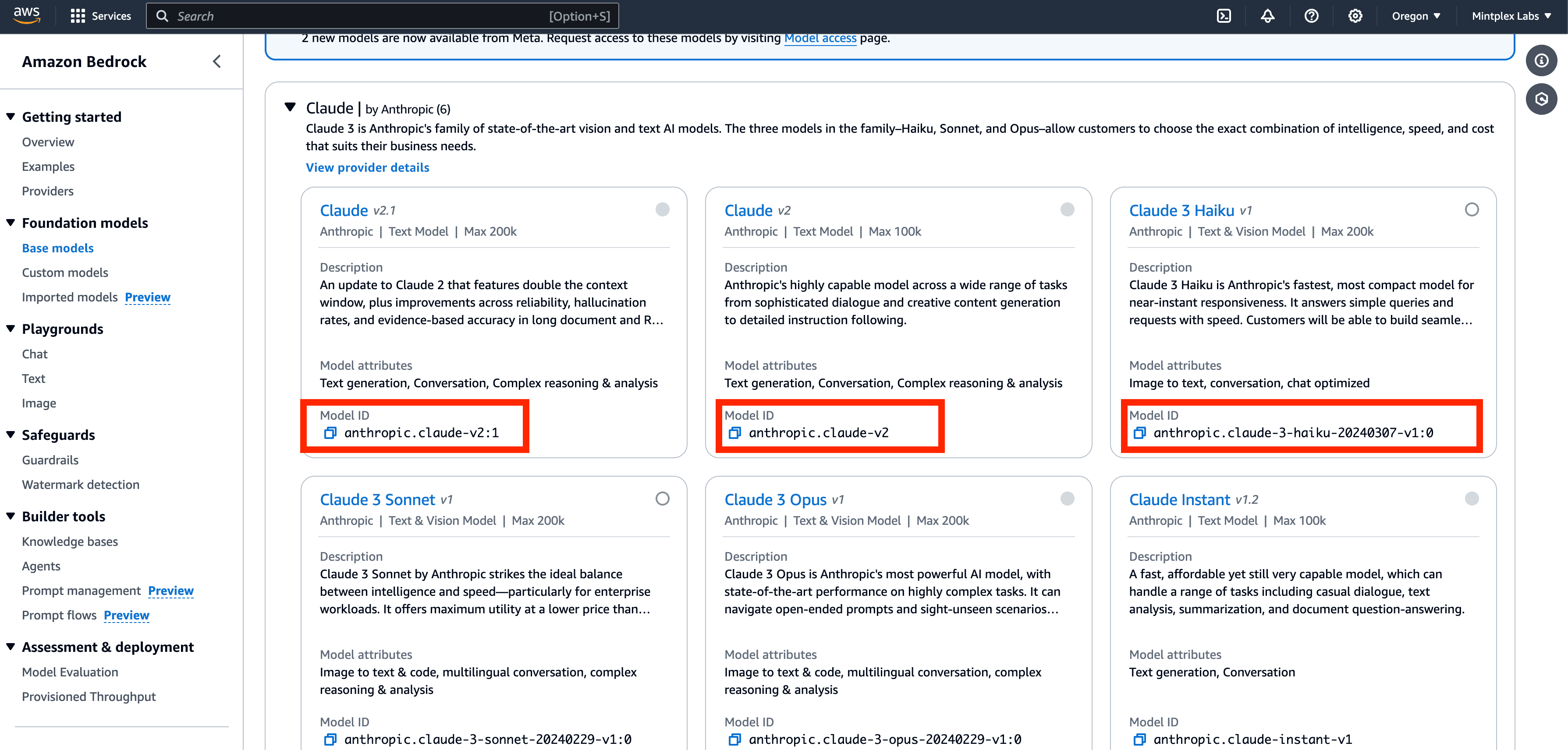 AWS Bedrock Model ids