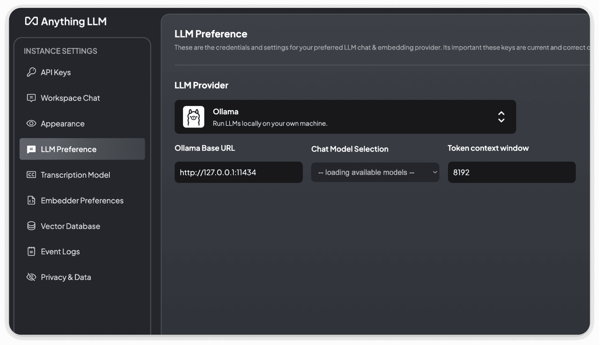 Ollama LLM settings