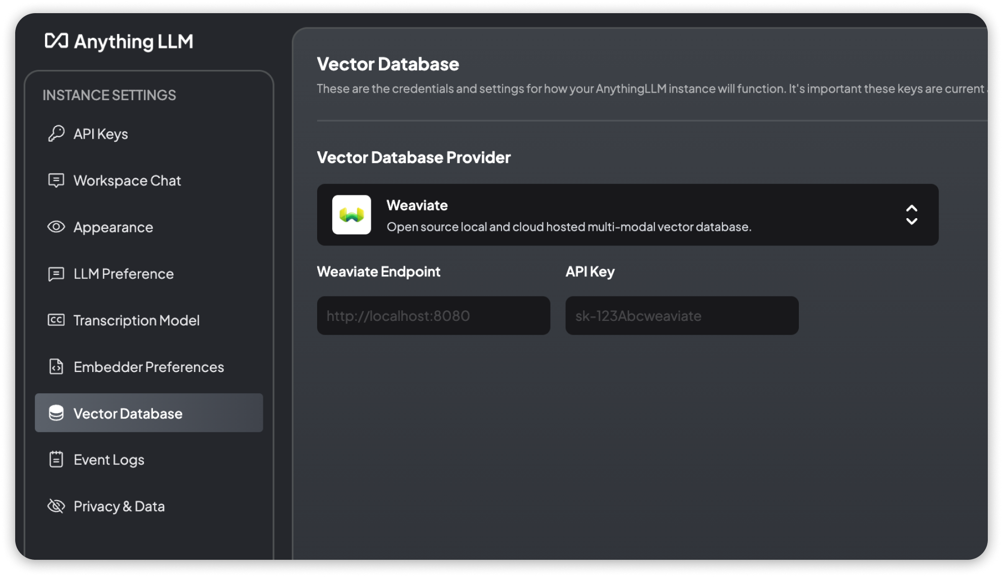 Weaviate Vector Database Settings