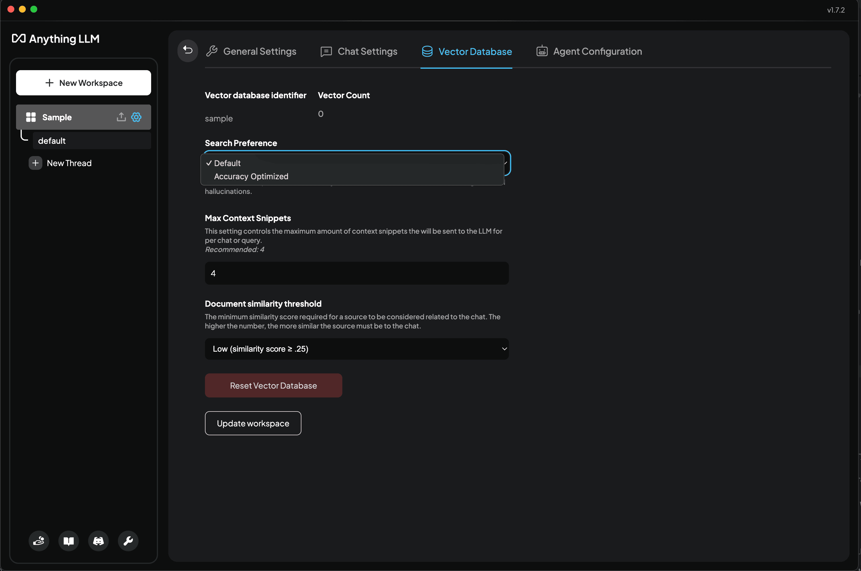 AnythingLLM Workspace RAG Search Preference