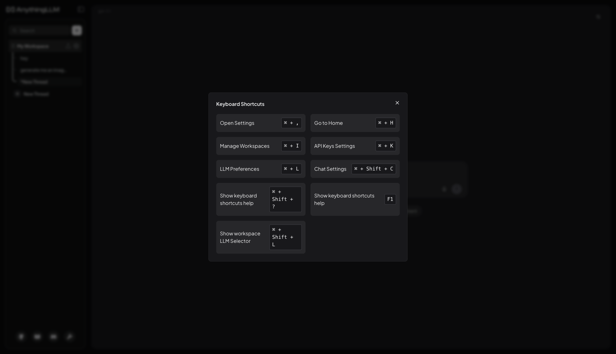 AnythingLLM Keyboard Shortcuts