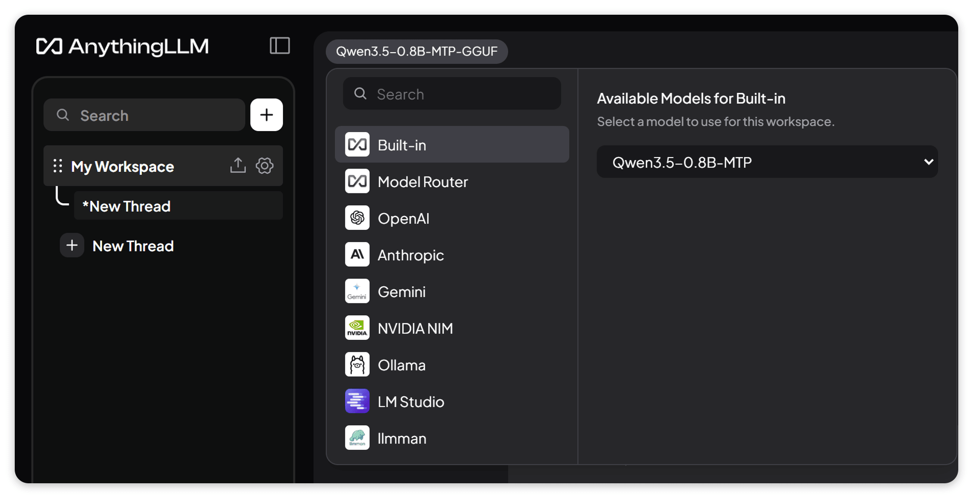 Built-in LLM in the chat window model picker