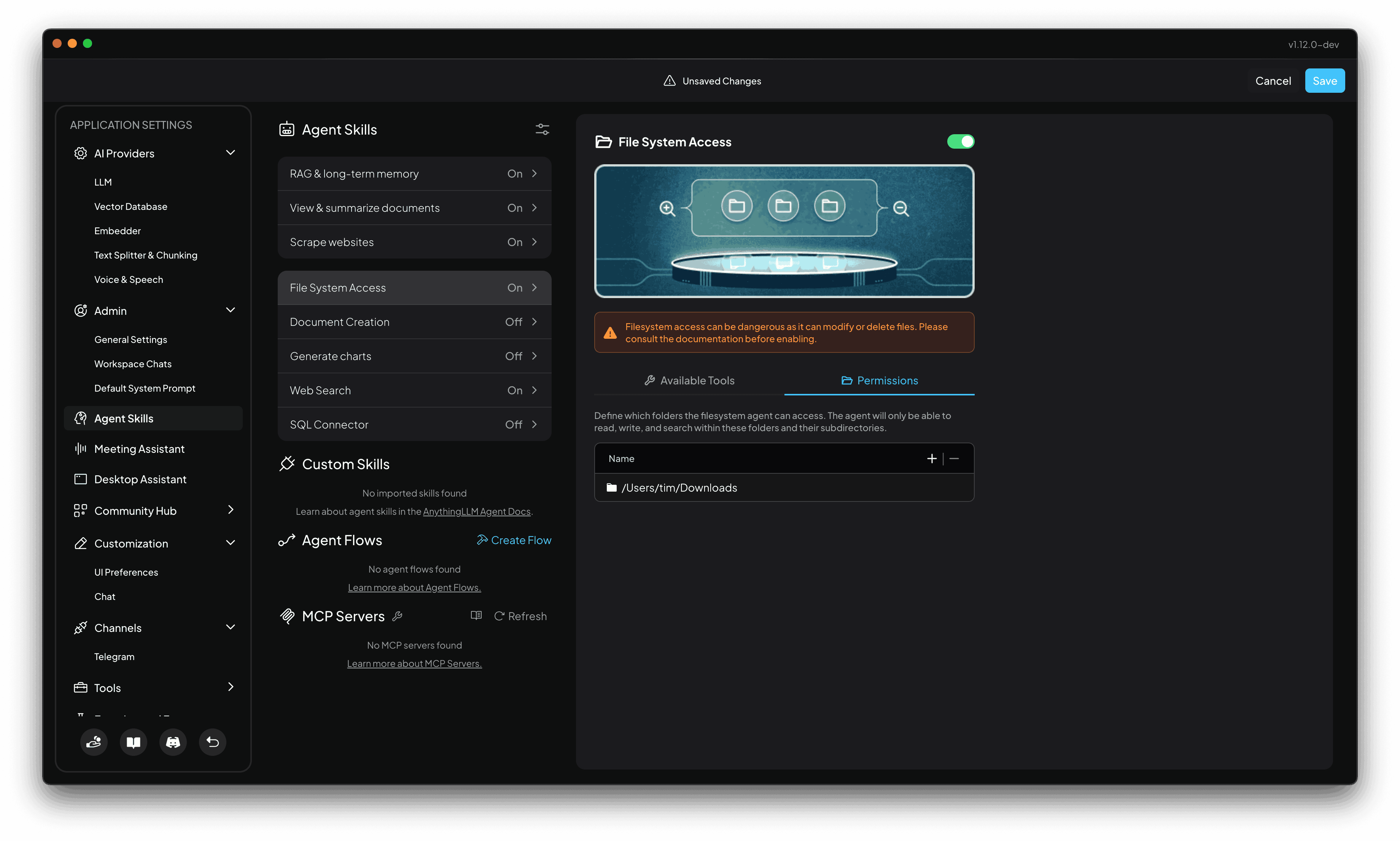 AnythingLLM AI Agents File Search Agent Main Panel