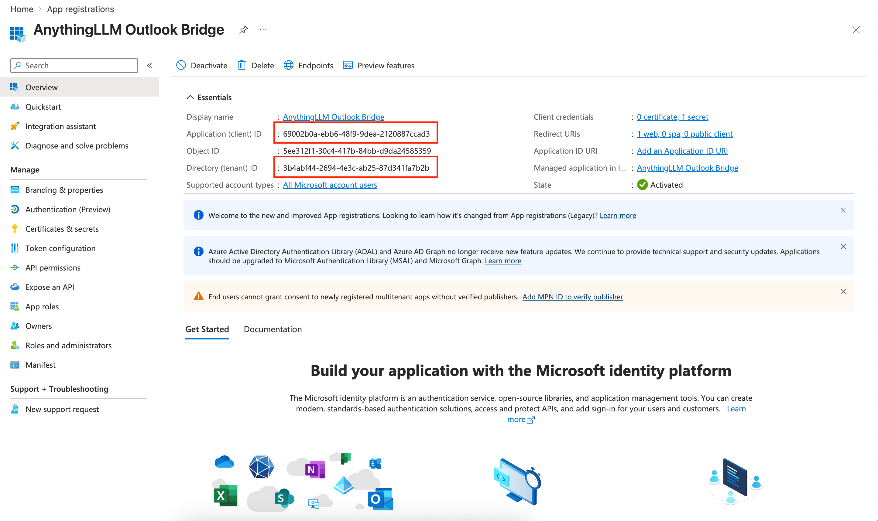 AnythingLLM AI Agents Outlook Agent Client Tenant IDs