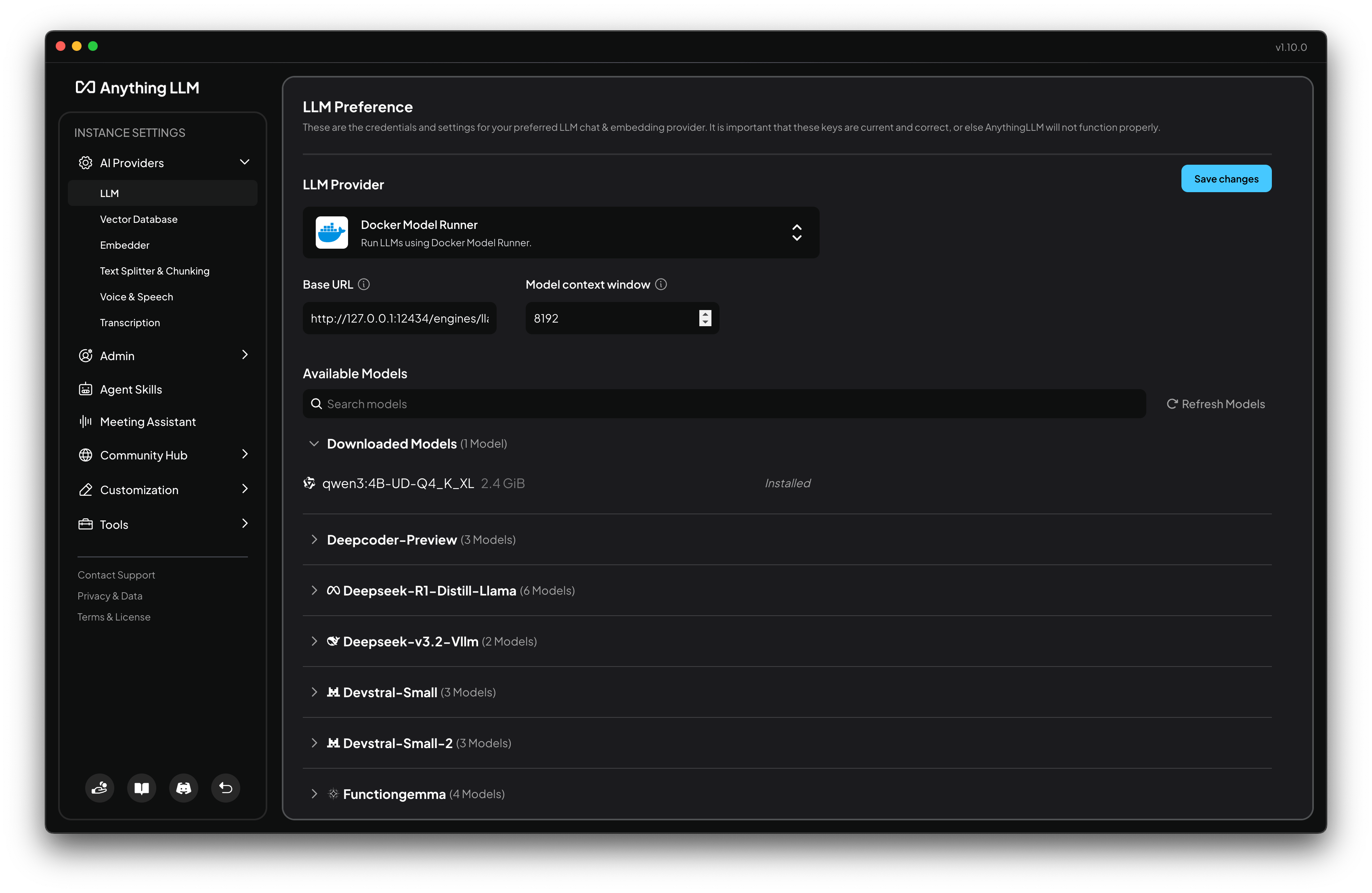 AnythingLLM Docker Model Runner Preview