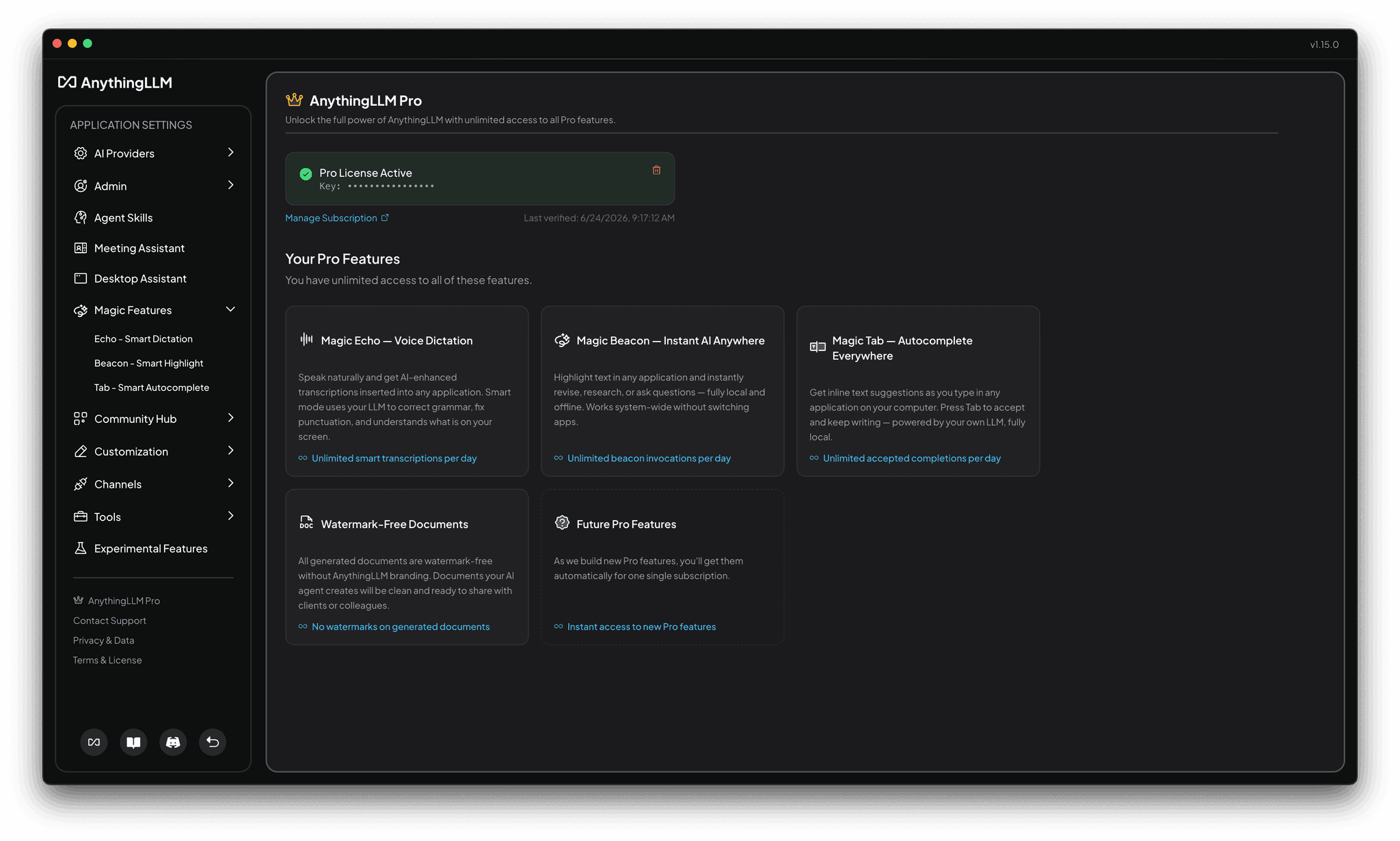 AnythingLLM Pro settings page